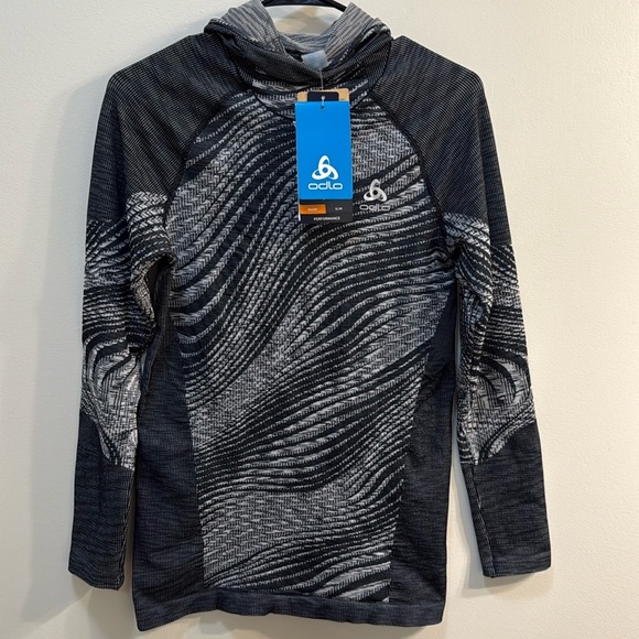 NWT Odlo Large Space Dye Grey Black Blackcomb Long Sleeve Face Mask Ski Hike - Picture 2 of 9